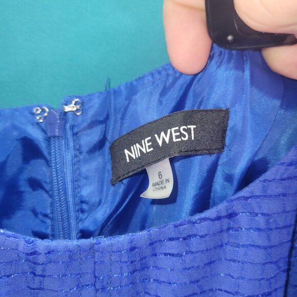 Nine West Womens Sleeveless Textured Blue Dress Size 6 - Picture 4 of 12